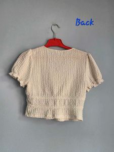 Cream Textured Tie-Front Top H&amp;M XS