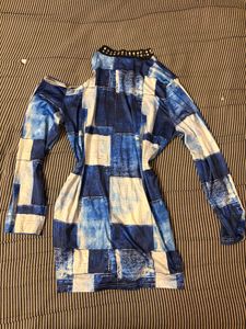 Unique Blue Patchwork One-Shoulder Dress