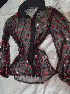 Shein Black Heart Print Mesh Top