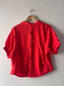 Statement Diamond studded buttons Orange Boxy Top