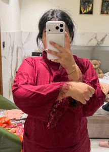 maroon kurta.