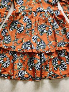 Printed Layered Sleeve Details Short Dress