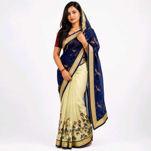 Elegant Blue and Cream Saree