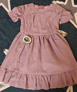 New Chic Pink A-Line Dress with Belt
