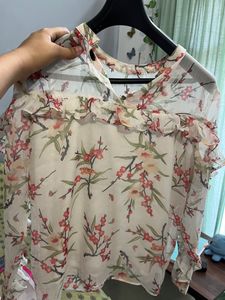 Sheer Floral Ruffle Blouse