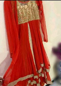 Stunning Rustd&amp; Gold Embroidered Ethnic tail Gown