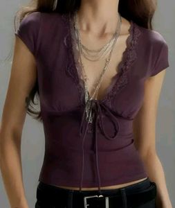 Purple lace trim Y2K top