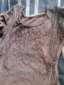 Embellished Brown Velvet Kurta Set