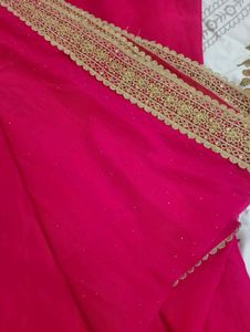 rani colour saree with Golden Border