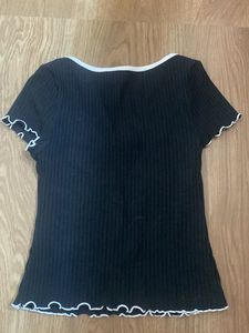 Cute Black Ribbed Top with Bow Detail