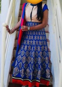 Royal Blue Lehenga Choli with Golden Embroidery