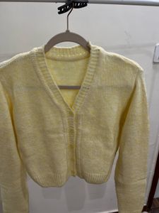 Butter Yellow CROPPED Woollen Cardigan