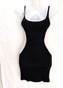 Sleek Black Bodycon Dress with White Trim