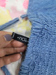 Denim Button-Up Dress with tie- dyeTop