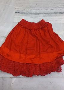 Vibrant Red Lace Ethnic Skirt