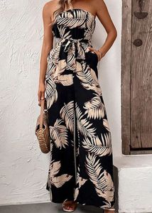 Strapless Tropical Print Jumpsuit