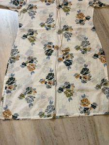 New Cream Floral Print Kurta