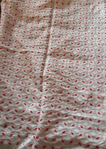 Elegant White Saree with Red Motifs