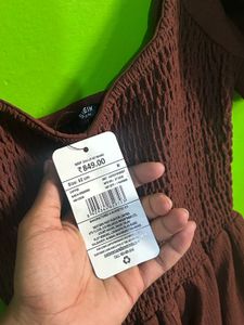 Stylish Brown Smocked Puff Sleeve Dress
