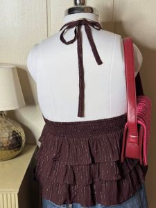 Chic Ruffled Halter Top with Metallic Stripes