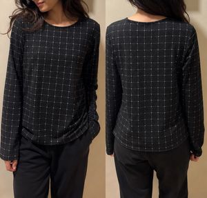 Black & White Grid Print Long Sleeve Top