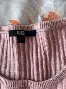 Light Pink Ribbed V-Neck Sweater