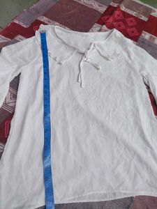 Sheer White Blouse with Ruffle Collar