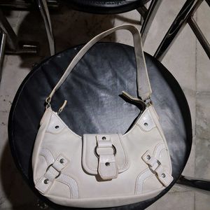 Cream Hobo Bag with Crocodile Accents