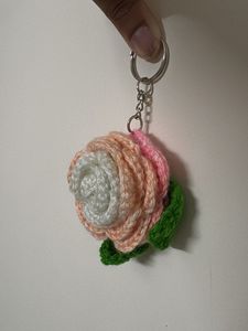 Handmade Crochet Multicolor Flower Keychain Large