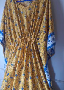 Bohemian Yellow Floral Print Kaftan Dress