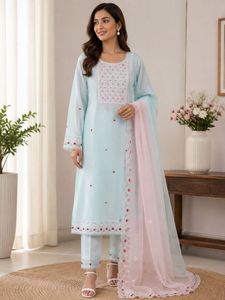 Elegant Sky Blue Embroidered Kurta Set