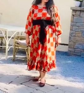 Boho Chic Red & White Checkered Midi Dress