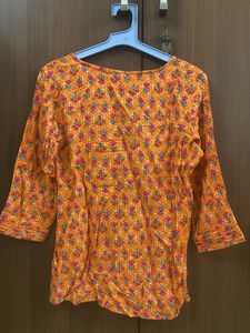 Orange Floral Print Kurta