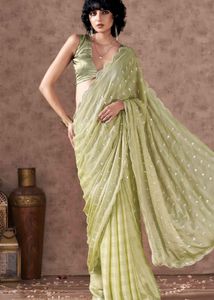 Elegant Light Green Mirror Work Saree