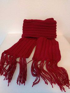 Handmade Mikasa Maroon Knitted Scarf with Fringe