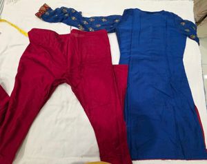 Elegant Blue Kurta Set with Red Pants