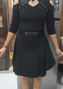 Black Cold-Shoulder Fit &amp; Flare Dress