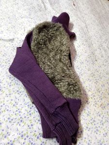 Purple Faux Fur Zip-Up Sweater