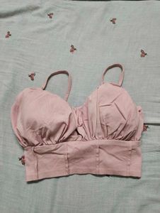 Pink Ruched Bust Cropped Top