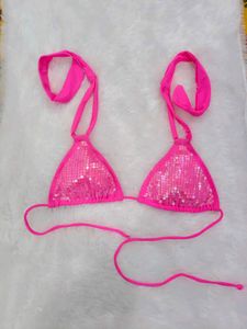 Sparkling Pink Sequin Bikini Top