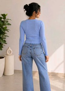 Light Blue Ribbed Long Sleeve Top