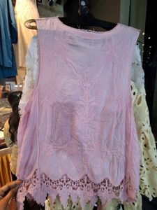 Pink Lace Trimmed Boho Blouse