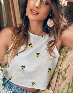 Embroidered Sunflower Crop Top