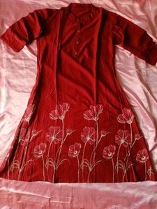 Red Floral Print Kurta