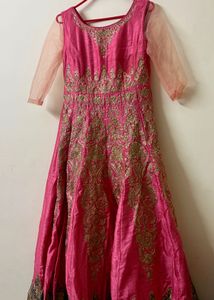 Elegant Pink Embroidered Heavy Gown