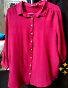 Vibrant Pink Collared Button-Up Shirt