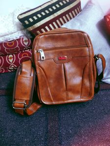 Leather Tan Brown Colour Uni Sex Sling Bag