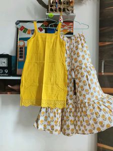 Yellow Kurta Set with Printed Palazzo