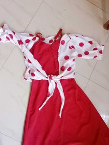 Chic Red Polka Dot Dress with Shrug