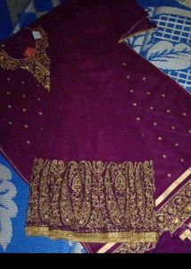 Unstitched Purple Embroidered garara Suit